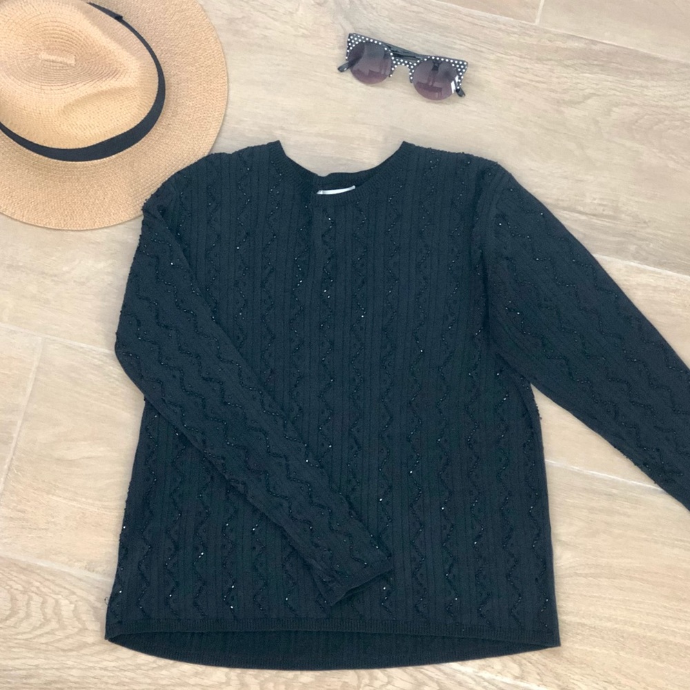 Black Beaded Sweater Top